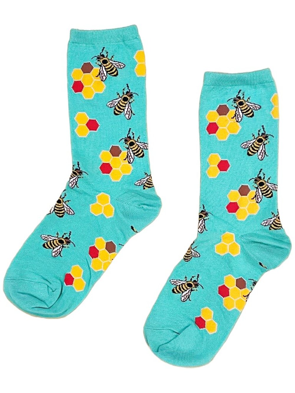 Bee Honeycomb Crew Socks Women Teal Yellow Gardener Gift NWOT